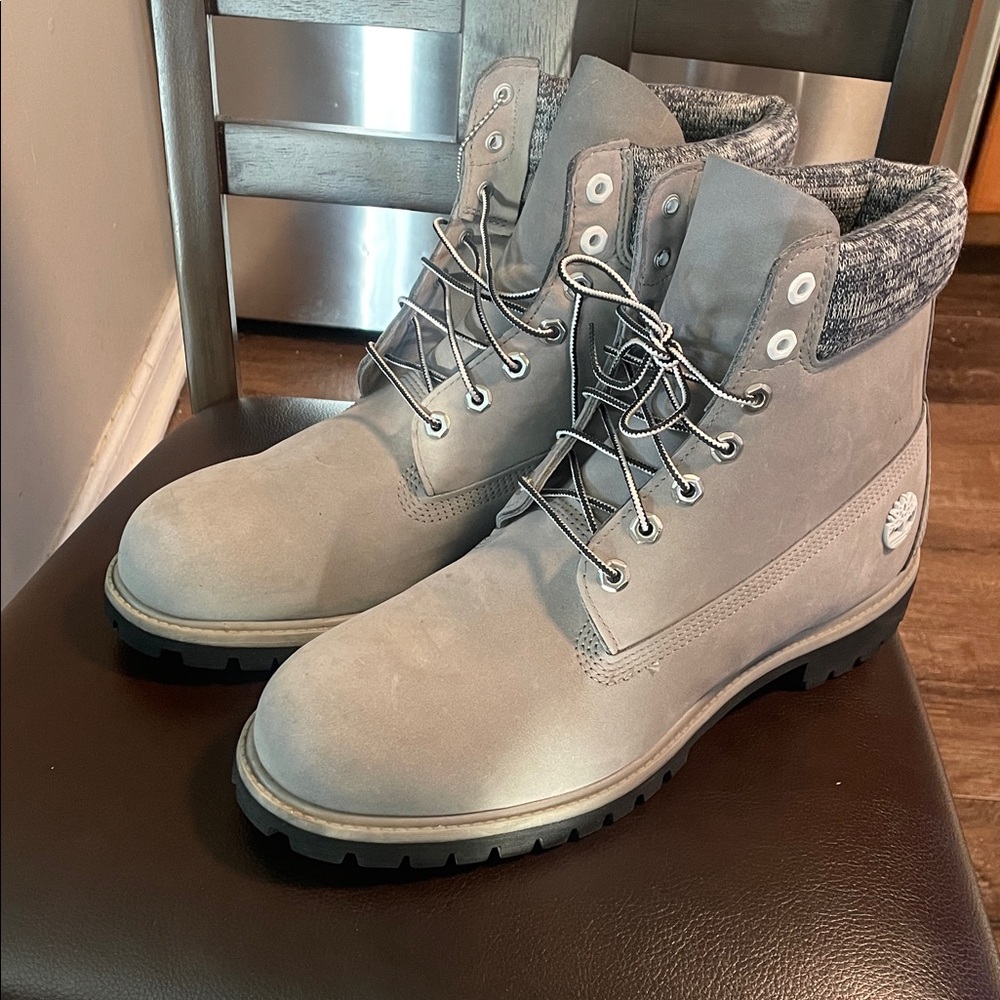 Timberland Gray Nubuck Lace-Up Men’s Ankle Boots with Knit Collar - Picture 6 of 7